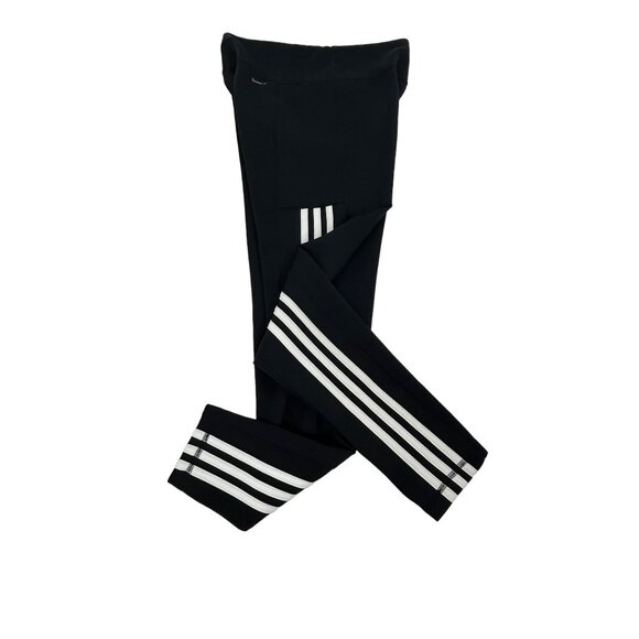 Adidas Women Cropped Leggings Climalite Black White Stripes Logo Pocket Workout - Picture 3 of 12